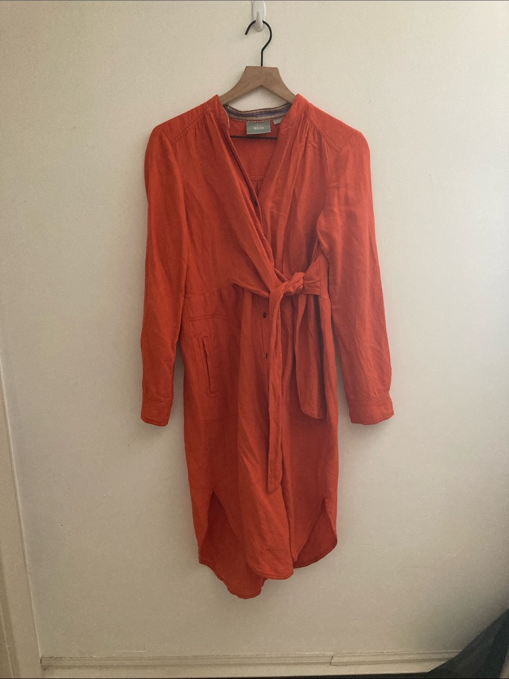 Maeve Anthropologie Orange Tie-Waist Long Sleeve Shirt Dress